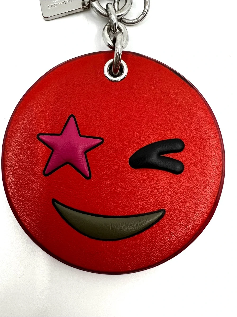 Coach Leather Winky Emoji Bag Charm Keychain F65831